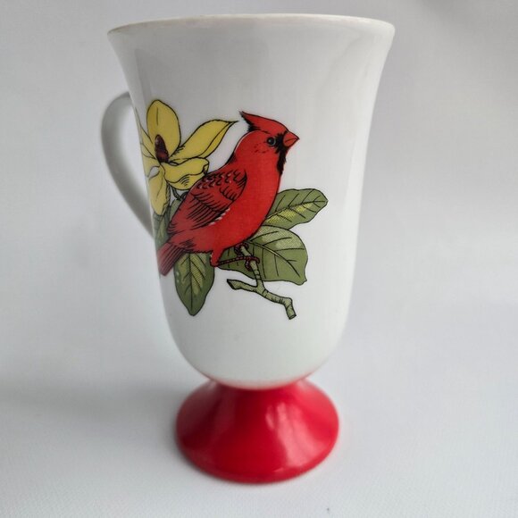 Vintage White Ceramic Mug With Red Cardinal On Yellow Flower Blossom Branch - Picture 12 of 16